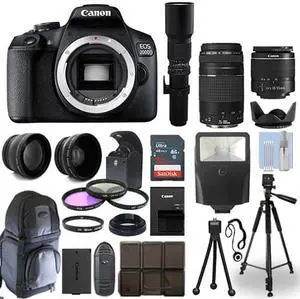 Canon EOS 2000D / T7 DSLR Camera + 5 Lens Kit: 18-55mm + 70-300mm + 500mm & More