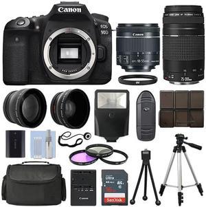 Canon EOS 90D SLR Camera + 4 Lens Kit 18-55 STM + 75-300mm + 16GB Top Value Kit