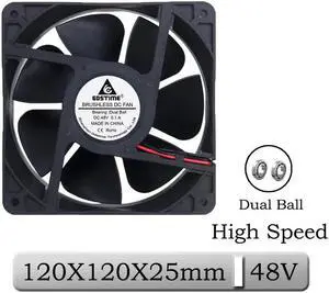 1 Piece DC 48V 120x120x25mm 12025B Dual Ball PC Brushless Cooling Fan 120mm x 25mm 120mm 12cm 2Pin CPU Cooler