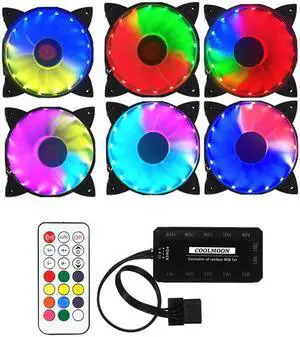 COOLMOON Computer Case PC Cooling Fan RGB Adjust LED 120mm Quiet + IR Remote For cpu(6pcs)