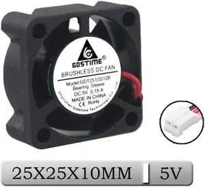 1 Piece DC 5V 2510s 25x25x10mm Small Micro Equipment Brushless Cooling Fan 25mm x 10mm 2Pin 2.0 11000RPM