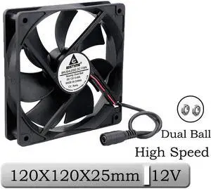 1 Pcs 12V 120x25mm 120mm Dual Ball High Speed Brushless DC Cooling Fan 12025B 12cm DC Connector Computer Case Cooler