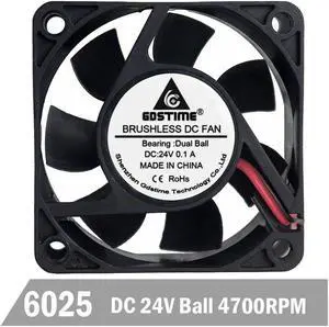 2pcs 24V 4700RPM Ball Bearing 60*60*25mm DC 24 Volts 2 Pin Cooler Brushless PC CPU Case Cooling Fan 6025