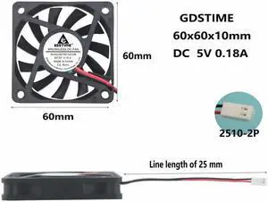 5 Pieces 2510 2Pin Connector 60x60x10mm PC Case Cooler CPU DC Brushless Cooling Fan 60mm x 10mm 6cm 6010