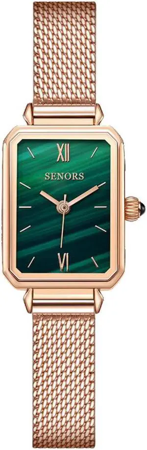 Women Green Retro Square Watch Analog Quartz Stainless Steel Mesh Leather Band Casual Fashion Ladies Wrist Watches 3ATM Waterproof