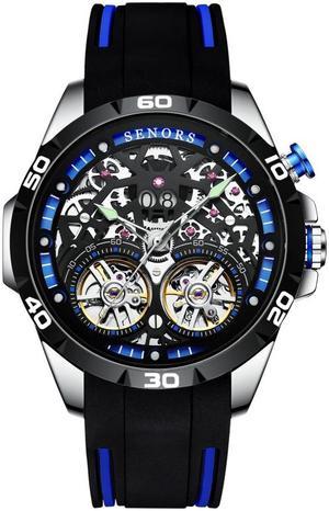 Mens Automatic Mechanical Wrist Watches Silicone Strap, Skeleton Tourbillon Self Winding Waterproof Watches for Men, Original Design Fashion Casual Sport Luminous Man Watches