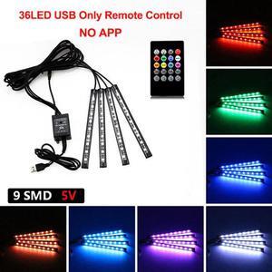 Car Interior 36LED Ambient Light Neon LED Strip Foot Light with USB Wireless Remote Music Auto Atmosphere Decorative Lamp No App