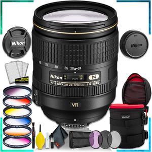 Nikon AF-S NIKKOR 24-120mm f.4G ED VR Lens (Intl Model) + 4.5 inch Vivitar Premium Lens Case + Vivitar Graduated Color Lens Filter Kit + 3pcs UV Lens Filter Kit + Cleaning Kit