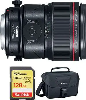Canon TS-E 90mm f/2.8L Macro Tilt-Shift Lens  with BONUS 128GB Memory Card and Canon Carrying Case Combo  (Special Intl Model)
