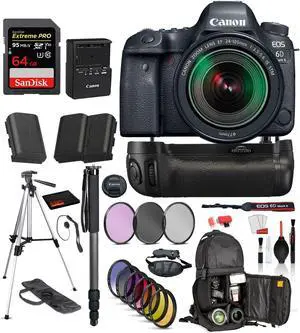 Canon EOS 6D Mark II DSLR Camera with 24-105mm f/3.5-5.6 Lens  ? Battery Grip +  SanDisk extreme pro 64gb SD + MORE