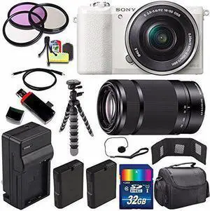 Sony Alpha a5100 Mirrorless Digital Camera with 16-50mm Lens (White) + Sony E 55-210mm f/4.5-6.3 OSS E-Mount Lens 32GB B