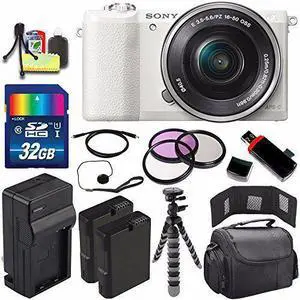 Sony Alpha a5100 Mirrorless Digital Camera with 16-50mm Lens (White) + Battery + Charger + 32GB Bundle 5 - International