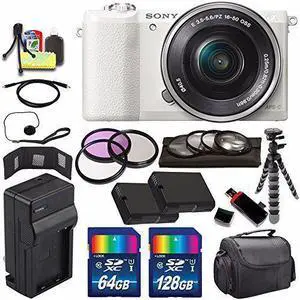 Sony Alpha a5100 Mirrorless Digital Camera with 16-50mm Lens (White) + Battery + Charger + 196GB Bundle 9 - Internationa