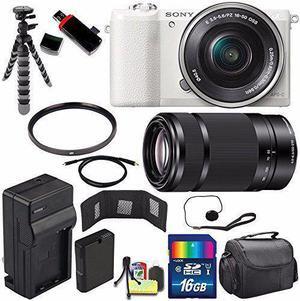 Sony Alpha a5100 Mirrorless Digital Camera with 16-50mm Lens (White) + Sony E 55-210mm f/4.5-6.3 OSS E-Mount Lens 16GB B