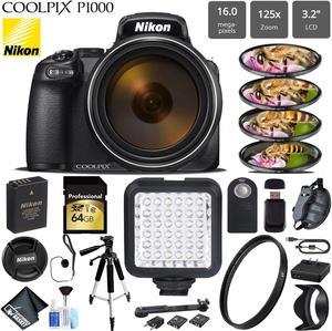 Nikon COOLPIX P1000 Digital Camera 16MP 125x Optical Zoom & Build in Wi-Fi + LED Light + Macro Filter Kit + UV Protection Filter + Wireless Remote + Tripod - (Intl Model)