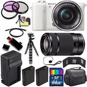 Sony Alpha a5100 Mirrorless Digital Camera with 16-50mm Lens (White) + Sony E 55-210mm f/4.5-6.3 OSS E-Mount Lens 64GB Extreme Bundle