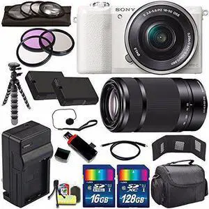 Sony Alpha a5100 Mirrorless Digital Camera with 16-50mm Lens (White) + Sony E 55-210mm f/4.5-6.3 OSS E-Mount Lens 144GB