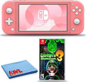 Nintendo Switch Lite Coral Bundle with Cleaning Cloth and Luigis Mansion 3