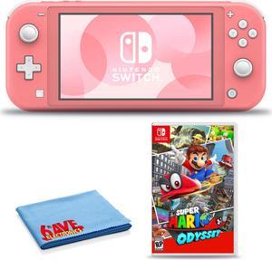 Nintendo Switch Lite Coral Bundle with Super Mario Odyssey and 6Ave Cloth