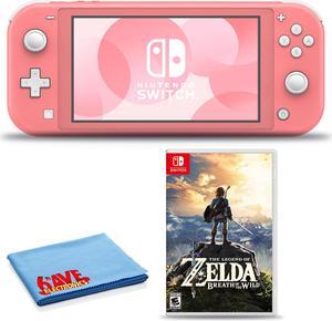 Nintendo Switch Lite Coral Bundle with 6Ave Cleaning Cloth and The Legend of Zelda Breath of the Wild