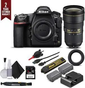 Nikon D850 Digital SLR Camera W/ Nikon AF-S NIKKOR 24-70mm f/2.8E ED VR Lens, Extra Battery, 64GB Memory Card, Soft Case Plus 2 Year Extended Warranty (Intl Model)