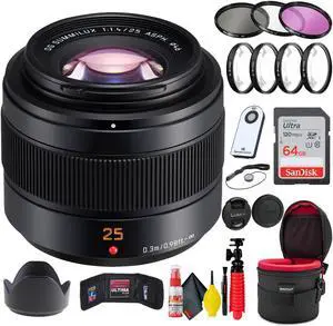 Panasonic Leica DG Summilux 25mm f/1.4 II ASPH Lens + 64GB SD Card Bundle