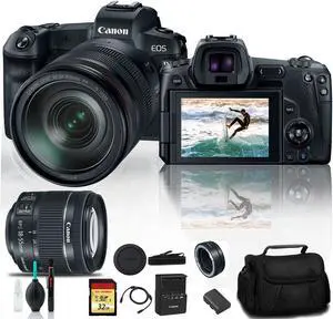 Canon EOS R Mirrorless Digital Camera 3075C012 with 24-105mm Lens With Canon EF Mount Adapter, Canon EF-S 18-55mm Lens, Canon Bag, 32GB Memory Card and More