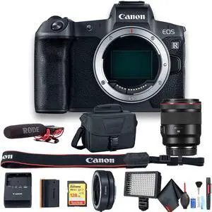 Canon EOS R Mirrorless Digital Camera Intl Model W/ Canon RF 50mm Lens, Bag, 128GB Card, Extra Battery, Rode Mic, Extended Warranty, LED Light, Canon Mount Adapter
