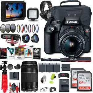 Canon EOS Rebel T100 / 4000D DSLR Camera with 18-55mm Lens + EF 75-300mm + More