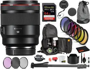 Canon RF 50mm f/1.2L USM Lens  (2959C002) with Bundle  Includes: 9PC Filter Kit, Sandisk Extreme PRO 64GB Card + More
