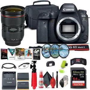 Canon EOS 6D Mark II DSLR Camera (1897C002) + Canon EF 24-70mm Lens + More