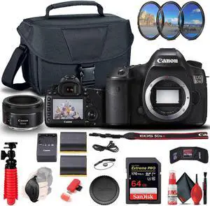 Canon EOS 5DS DSLR Camera (0581C002) + Canon EF 50mm Lens + 64GB Card + More