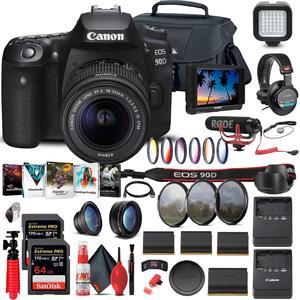 Canon EOS 90D DSLR Camera with 18-55mm Lens (3616C009) + 4K Monitor + Mic + More