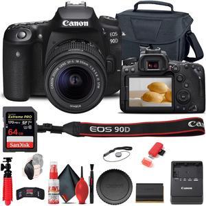 Canon EOS 90D DSLR Camera with 18-55mm Lens (3616C009) + 64GB Memory Card + Case