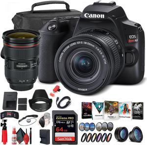 Canon EOS Rebel SL3 DSLR Camera with 18-55mm Lens (Black) Bundle with 2x64GB Memory Card + Battery for CanonLPE17 + LCD Screen Protectors +Wide Angle Lens + 2x Telephoto Lens +Tripod and MORE