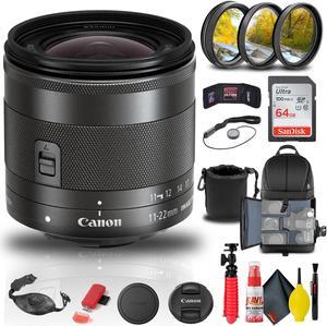 Canon EF-M 11-22mm f/4-5.6 IS STM Lens (7568B002) + Filter Kit + BackPack + More