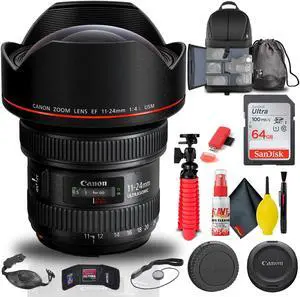 Canon EF 11-24mm f/4L USM Lens (9520B002) + BackPack + 64GB Card + More
