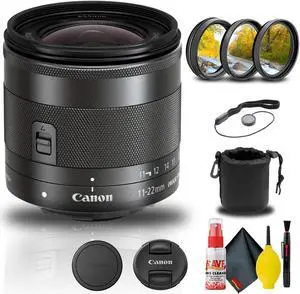 Canon EF-M 11-22mm f/4-5.6 IS STM Lens (7568B002) + Filter + Lens Pouch Base Bundle
