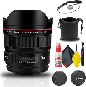 Canon EF 14mm f/2.8L II USM Lens (2045B002) + Lens Pouch + Cap Keeper + More