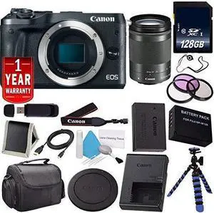 Canon EOS M6 Mirrorless Digital Camera with 18-150mm Lens (Black) 1724C021 (International Model) + LP-E17 Replacement Lithium Ion Battery + 128GB SDXC Class 10 Memory Card Bundle