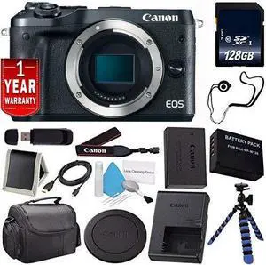 Canon EOS M6 Mirrorless Digital Camera (Black) 1724C001 (International Model) + LP-E17 Replacement Lithium Ion Battery + 128GB SDXC Class 10 Memory Card + SD Card USB Reader Bundle