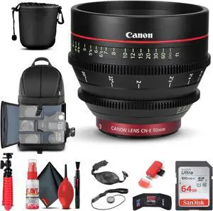 Canon CN-E 50mm T1.3 L F Cine Lens (6570B001) + BackPack + 64GB Card + More