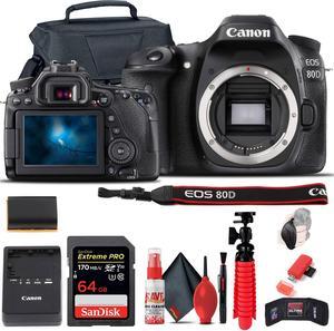 Canon EOS 80D DSLR Camera (Body Only) (1263C004) + 64GB Card + Case Base Bundle