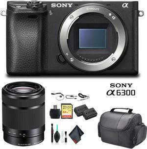 Sony Alpha a6300 Mirrorless Camera Black ILCE6300/B With Sony 55-210mm Lens, Soft Bag, Additional Battery, 64GB Memory Card, Card Reader , Plus Essential Accessories