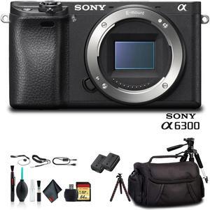 Sony Alpha a6300 Mirrorless Camera Black ILCE6300/B With Soft Bag, Tripod, Additional Battery, 64GB Memory Card, Card Reader , Plus Essential Accessories