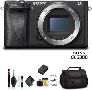 Sony Alpha a6300 Mirrorless Camera Black ILCE6300/B With Soft Bag, 64GB Memory Card, Card Reader , Plus Essential Accessories