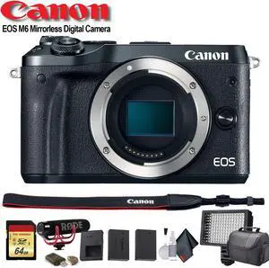 Canon EOS M6 Mirrorless Digital Camera (Intl Model) (Black) (1724C001) W/ Bag, Extra Battery, LED Light, Mic, Filters and More - Advanced Bundle