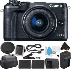 Canon EOS M6 Mirrorless Digital Camera with 15-45mm f/3.5-6.3 IS STM Lens Kit- Bundle with Carrying Case + Extra Battery - Intl Model with 2 Year Seller Warranty