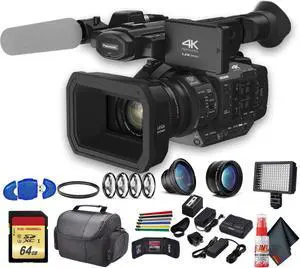Panasonic AG-UX180 4K Professional Camcorder (AG-UX180PJ8) With UV Filter, Close Up Diopters, Wide Angle Lens,Tripod, Padded Case, LED Light, 64GB Memory Card and More Advanced Bundle