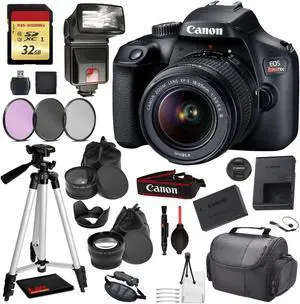 Canon EOS Rebel 4000D Digital SLR Camera with EF-S 18-55mm f/3.5-5.6 DC III Lens Kit (Rebel T100) Pro Accessory Bundle Package Deal : 32gb SD Card + DSLR Bag + 57'' Tripod + More - International Model
